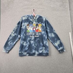 Sailor Moon Women Hoodie M Blue Graphic Print Fleece Anime Tie-Dye Whimsical